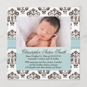 Damast-Baby-Mitteilungs-Blau und Brown Ankündigung