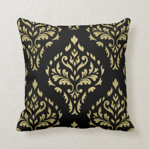 Damast Blatt Barockmuster Schwarz & Gold Kissen