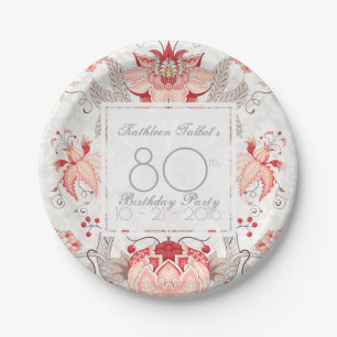Damast-Blumen80. Geburtstags-Party-Papierplatte Pappteller