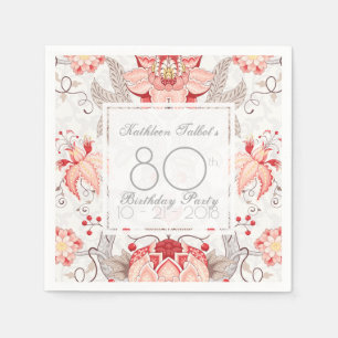 Damast-Blumen80. Geburtstags-Party-Papierserviette Serviette