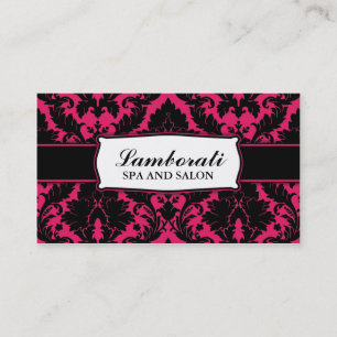 Damast Blumen Elegant Modern Hot Pink und Schwarz Visitenkarte