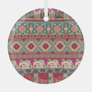Damast-Blumenmuster-Geometrie-Farbige Patchworkarb Ornament Aus Glas