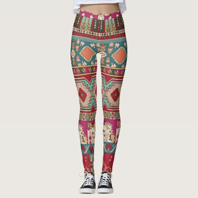 Damast Blumenmuster Geometrisch Farbige Patchworka Leggings (Vorderseite)