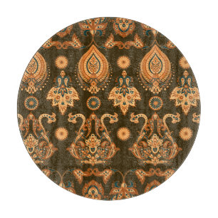 Damast-Blumenmuster: Nahtloser Vintage-Stil Schneidebrett