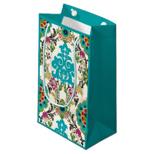 Damast-Blumenmuster-Pflaumen-Türkis Kleine Geschenktüte