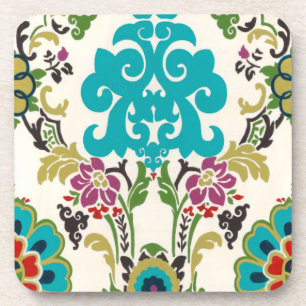 Damast-Blumenmuster-Pflaumen-Türkis Untersetzer