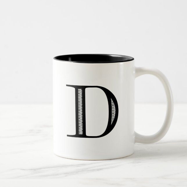 Damast-Buchstabe D - Schwarzes Zweifarbige Tasse (Rechts)