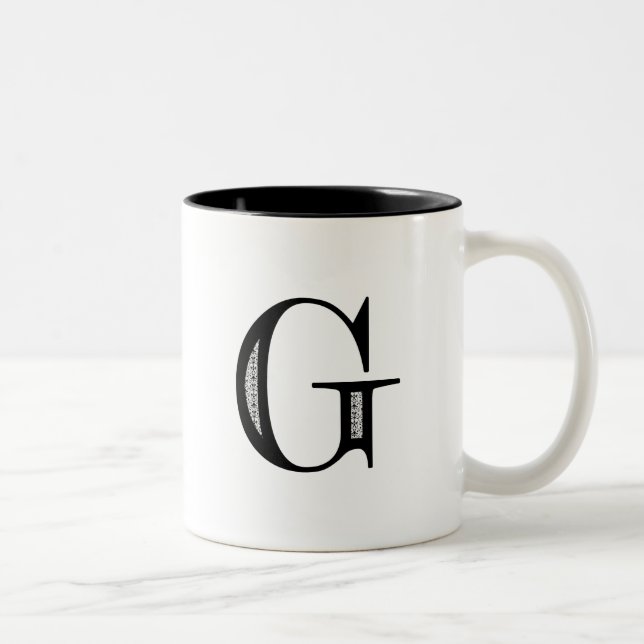 Damast-Buchstabe G - Schwarzes Zweifarbige Tasse (Rechts)