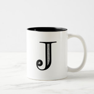 Damast-Buchstabe J - Schwarzes Zweifarbige Tasse