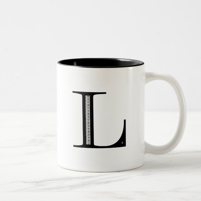 Damast-Buchstabe L - Schwarzes Zweifarbige Tasse (Rechts)