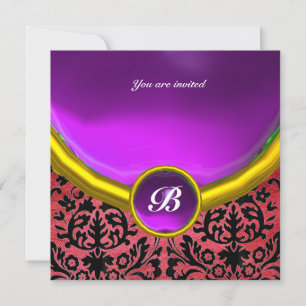 DAMAST EDELSTEIN MONOGRAMM violett lila Seide Einladung