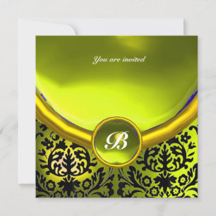 DAMAST EDELSTEIN MONOGRAMM yellow Einladung