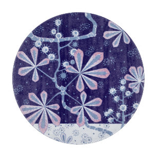 Damast Frostblume Runde Glas-Schneidbrett Schneidebrett