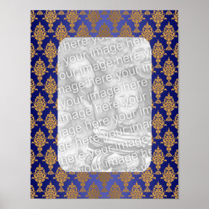 Damast-Gold auf Königsblau-Grenzen Poster