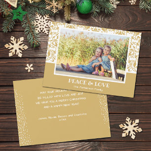Damast Gold und Weiß Weihnachtsfoto Feiertagskarte