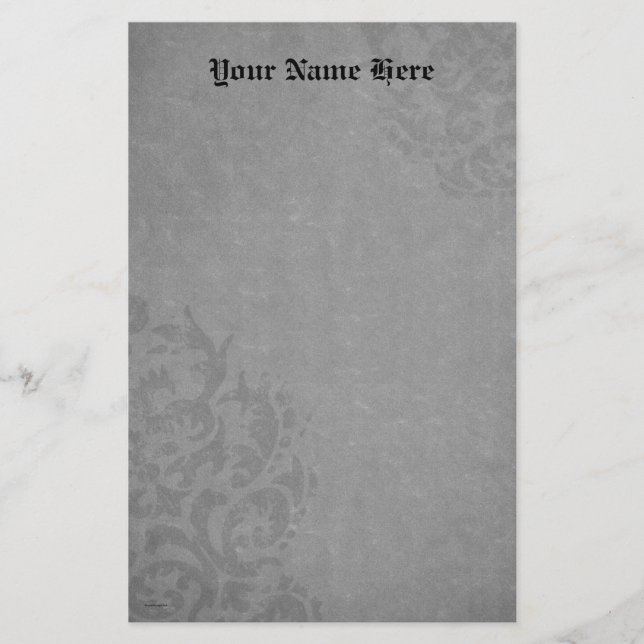 Damast-gotische graue Rollen Briefpapier (Vorderseite)