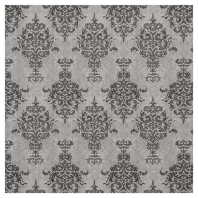 Damast-gotisches Schwarzes auf grauem Stein Stoff (Muster)