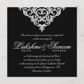 Damast-Hochzeit laden Diamant-Schein-Silber-Spitze Einladung