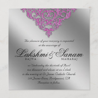Damast-Hochzeit laden Schein-silbernes Rosa ein Einladung