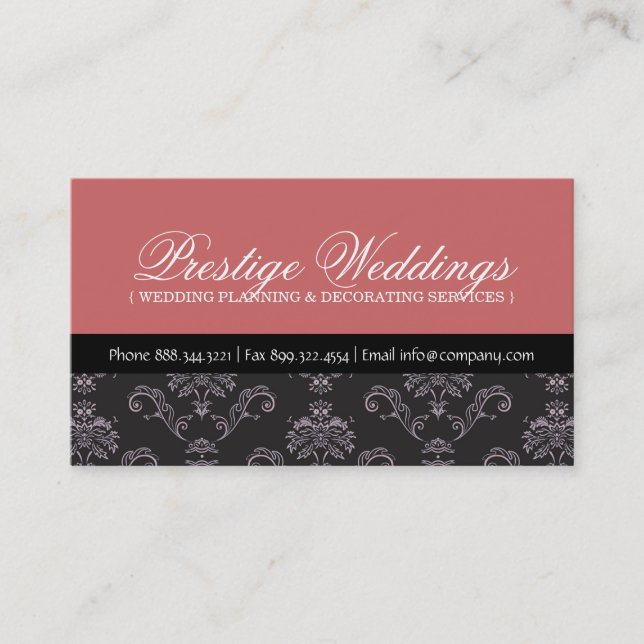 Damast-Hochzeits-Planer-Visitenkarte Visitenkarte (Vorderseite)