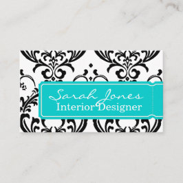 Damast-Innenarchitektur-Visitenkarte-Aqua-Blau Visitenkarte
