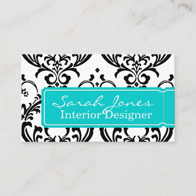 Damast-Innenarchitektur-Visitenkarte-Aqua-Blau Visitenkarte (Vorderseite)