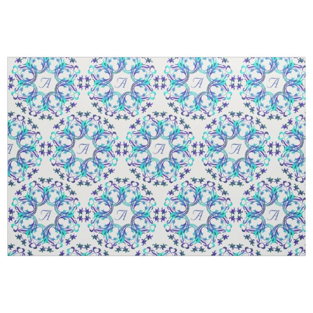 Damast kreist Muster ein. Monogramm Stoff (Fat Quarter (45,7 x 55,9 cm))