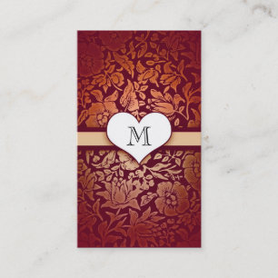 Damast-Liebesherz-Monogramm rote Visitenkarten Visitenkarte