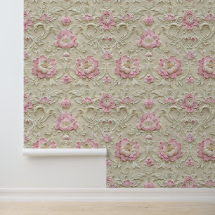 Damast Luxus beige Textur rosa Rosenblüte Tapete