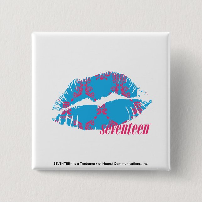 Damast Magentarot-Aqua Button (Vorderseite)