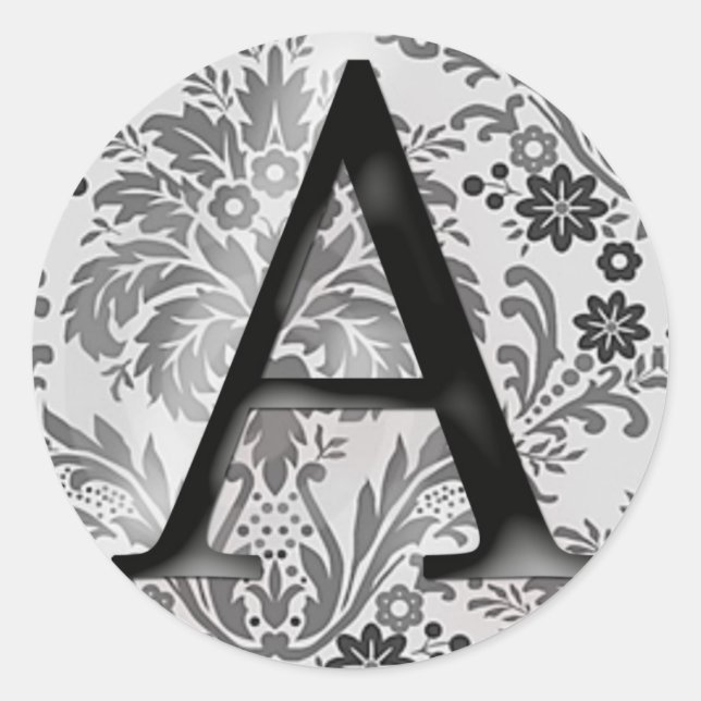 Damast-Monogramm-Aufkleber - Initiale A Runder Aufkleber (Vorderseite)