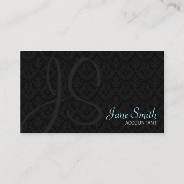 Damast-Monogramm-Visitenkarten Visitenkarte (Vorderseite)