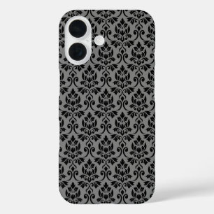 Damast-Muster Feuille Schwarz auf Grau iPhone 16 Hülle