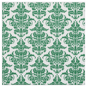 Damast-Muster - Forest Green auf Weiß Stoff