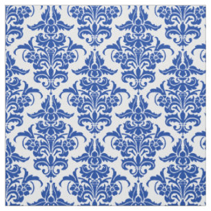 Damast-Muster - Marine-Blau auf Weiß Stoff