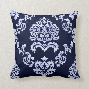 Damast-Muster Navyblau und Hellblau gestreift Kissen