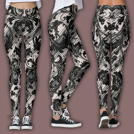 Damast-Muster | Schwarz & Natur-Beige Leggings