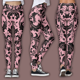Damast-Muster | Schwarz & Rosa Erröten Leggings