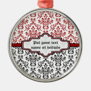 Damast-Muster schwarz rot weiß individuelles Ornam Silbernes Ornament