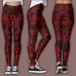 Damast-Muster | Schwarz & Rotwein Leggings