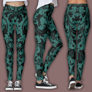 Damast-Muster   Schwarz & Türkis Leggings