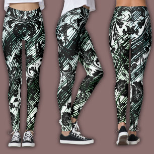 Damast-Muster   Schwarz, Weiß & Grün Leggings