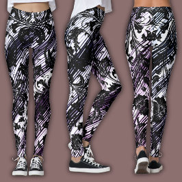 Damast-Muster | Schwarz, Weiß & Indigo Leggings