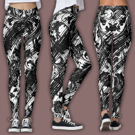 Damast-Muster | Schwarz & Weiß Leggings