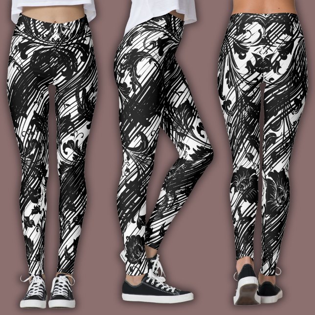 Damast-Muster | Schwarz & Weiß Leggings (Von Creator hochgeladen)