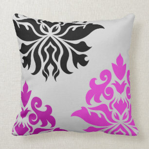 Damast-Ornament-Montage Rosa Pflaume Grau Schwarz Kissen