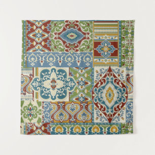 Damast-Patchwork: Farbige türkische Vintage. Wandteppich