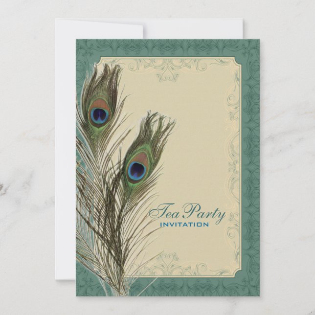 Damast Pfau Hochzeit Brautparty Tea Party Einladung (Vorderseite)