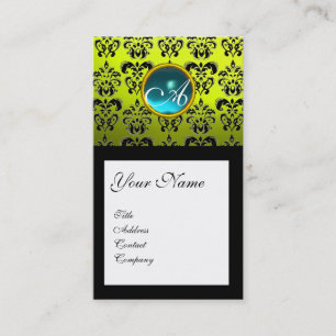 DAMAST-QUADRATISCHES MONOGRAMM, blaues Visitenkarte