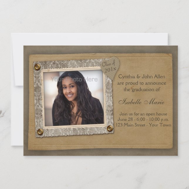 Damast-Rahmen, Schrott-Art-Abschluss-Foto-Karte Einladung (Vorderseite)